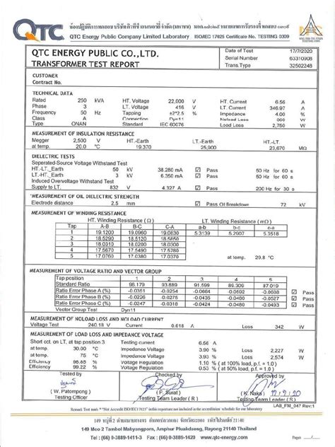 transformer oil test report pdf